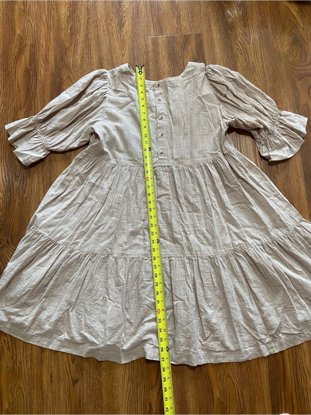 Beige Midi Dress with Pink & Green Floral Embroidery 💯 cotton button back - Picture 11 of 12